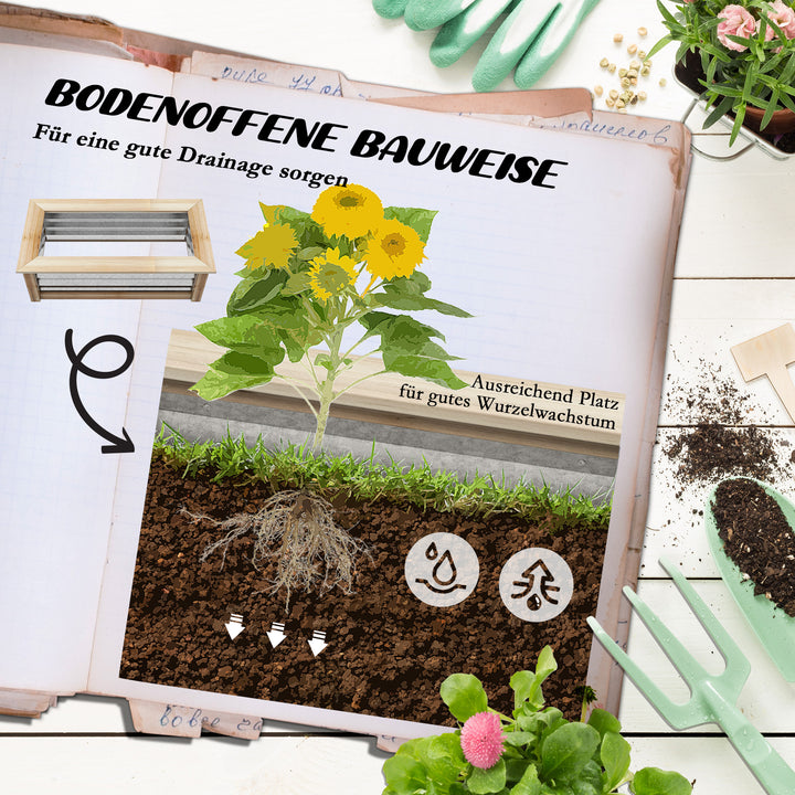 Udsolgt højbed, selvdrænende, åben bund, metal+træ, 90 x 45 x 30 cm