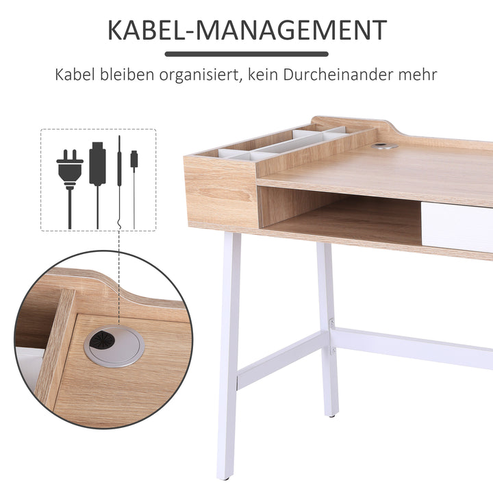 Skrivebord med 6 Opbevaringsrum - Naturlig, 100x55x81,5 cm