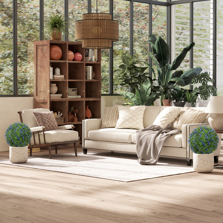 2-delt kunstigt træsæt, kunstige lavendeltræer, jordspyd, uv-bestandig