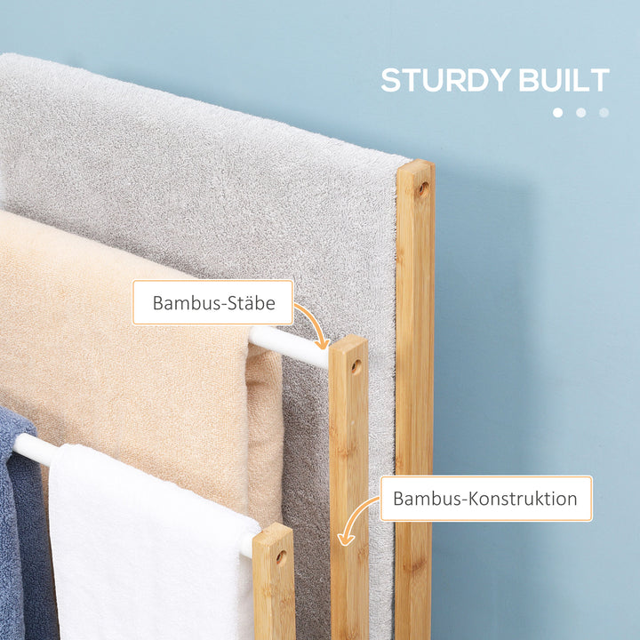 Håndklædestativ i bambus. 3-delt design, 3 håndklædestænger, 48 cm x 25,8 cm x 94 cm, naturfarvet + hvid
