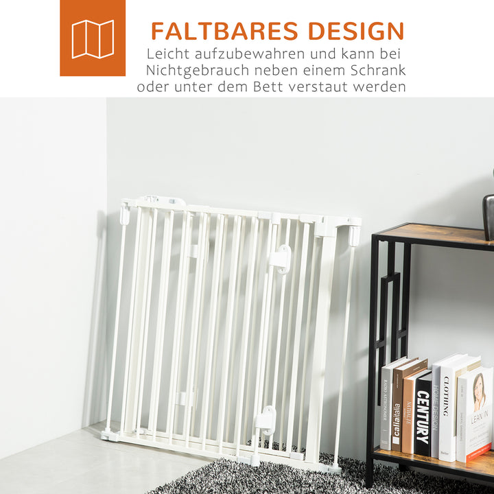 Hundebarrierer sikkerhedslåge kæledyrssikkerhedslåge justerbar foldbar pejsrist med automatisk lukning 3 paneler til komfur vægmonteret/fritstående hvid 202,5 x 76 cm