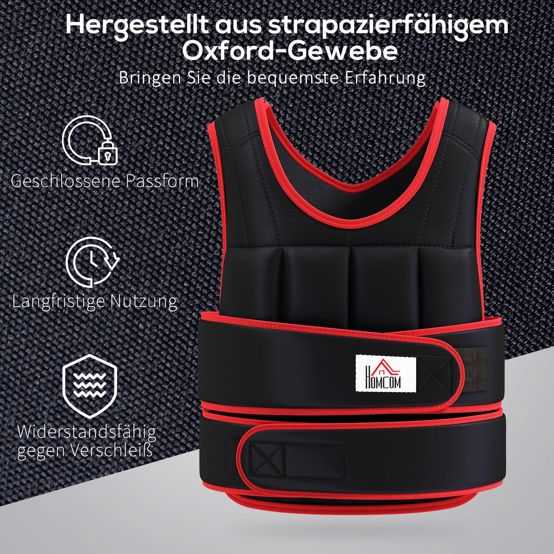 20 Kg træningsvest vægtvest med dobbelte stropper justerbar styrketræning fitness oxford metal sand sort+rød 60 x 50 cm