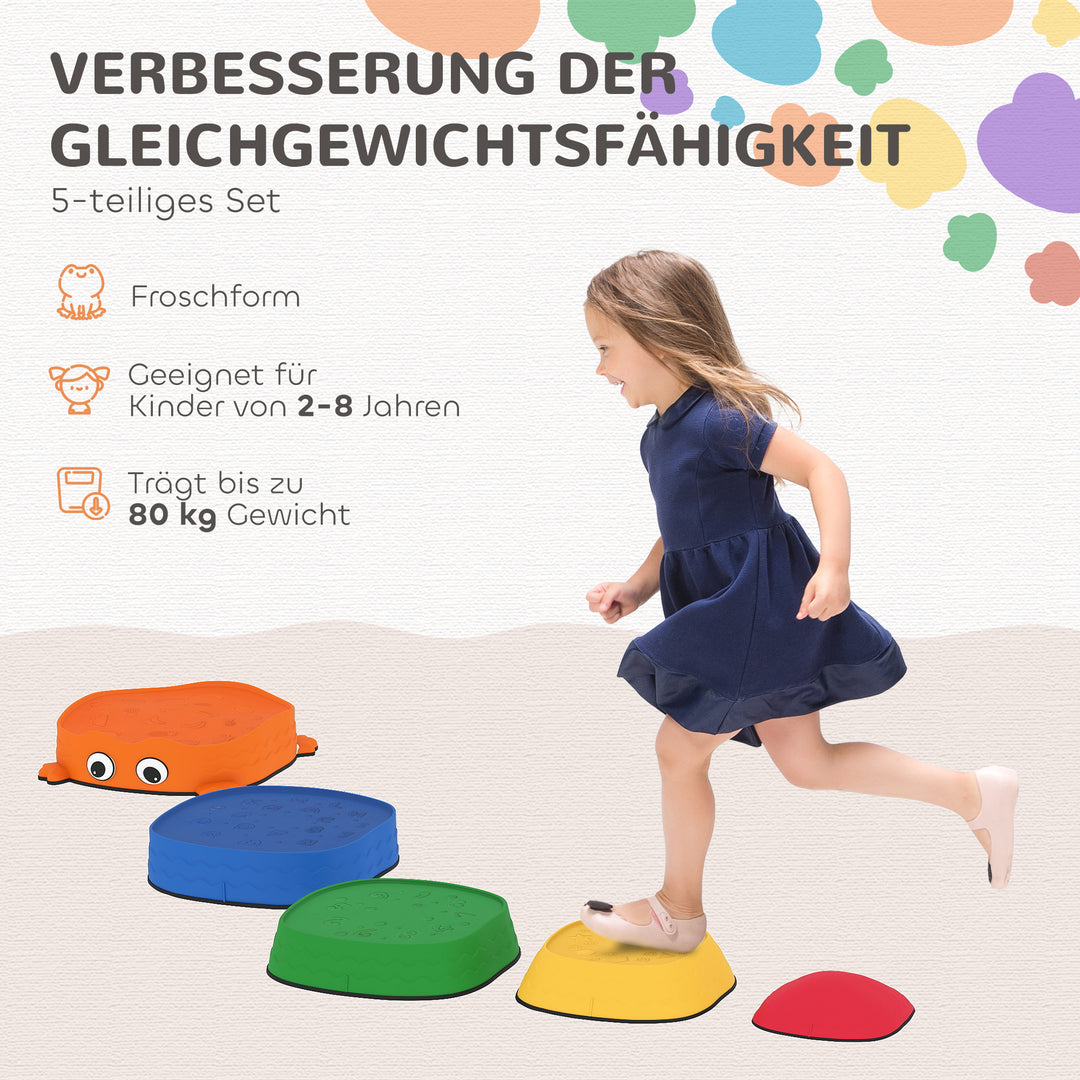 Sæt med 5 stabelbare trædesten til balancering, frøformede, plastik, assorterede farver