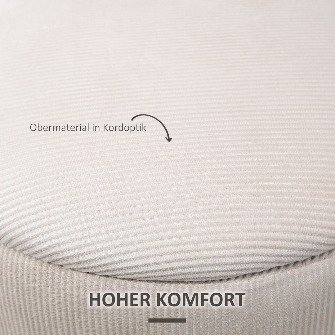 Fodskammel, sæt med to, med opbevaringsplads, blød polstring, betræk i corduroy look, cremehvid, 40 x 40 x 41 cm