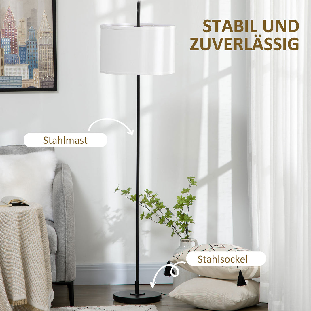 Gulvlampe med fodkontakt, gulvlampe med stofskærm, stål, hvid