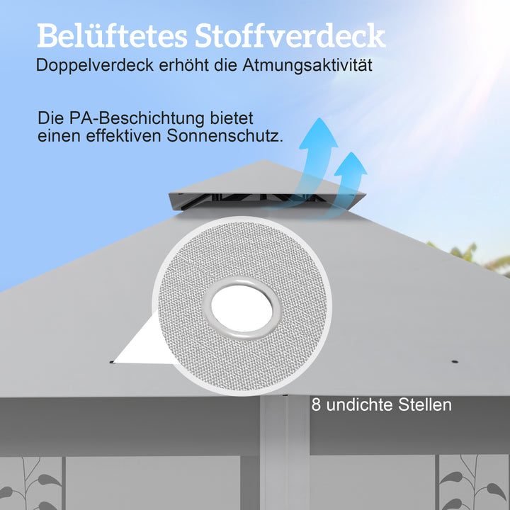 Pavillon med dobbelttag, 3x3 m, vandafvisende, stabil, vintersikker, havepavillon med myggenet, lysegrå