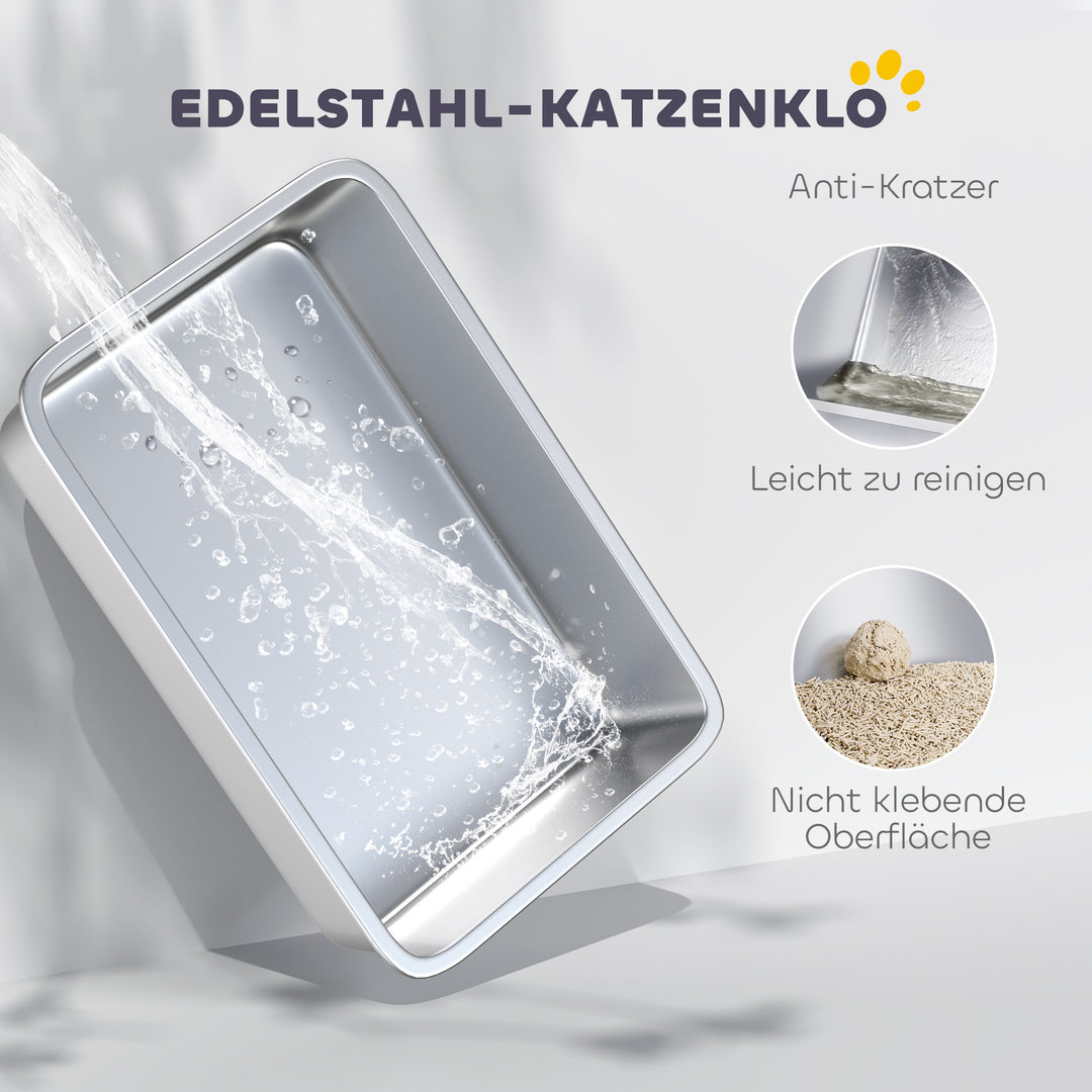 Kattebakke, rustfrit stål, XL indvendig, med ske, lysegrå