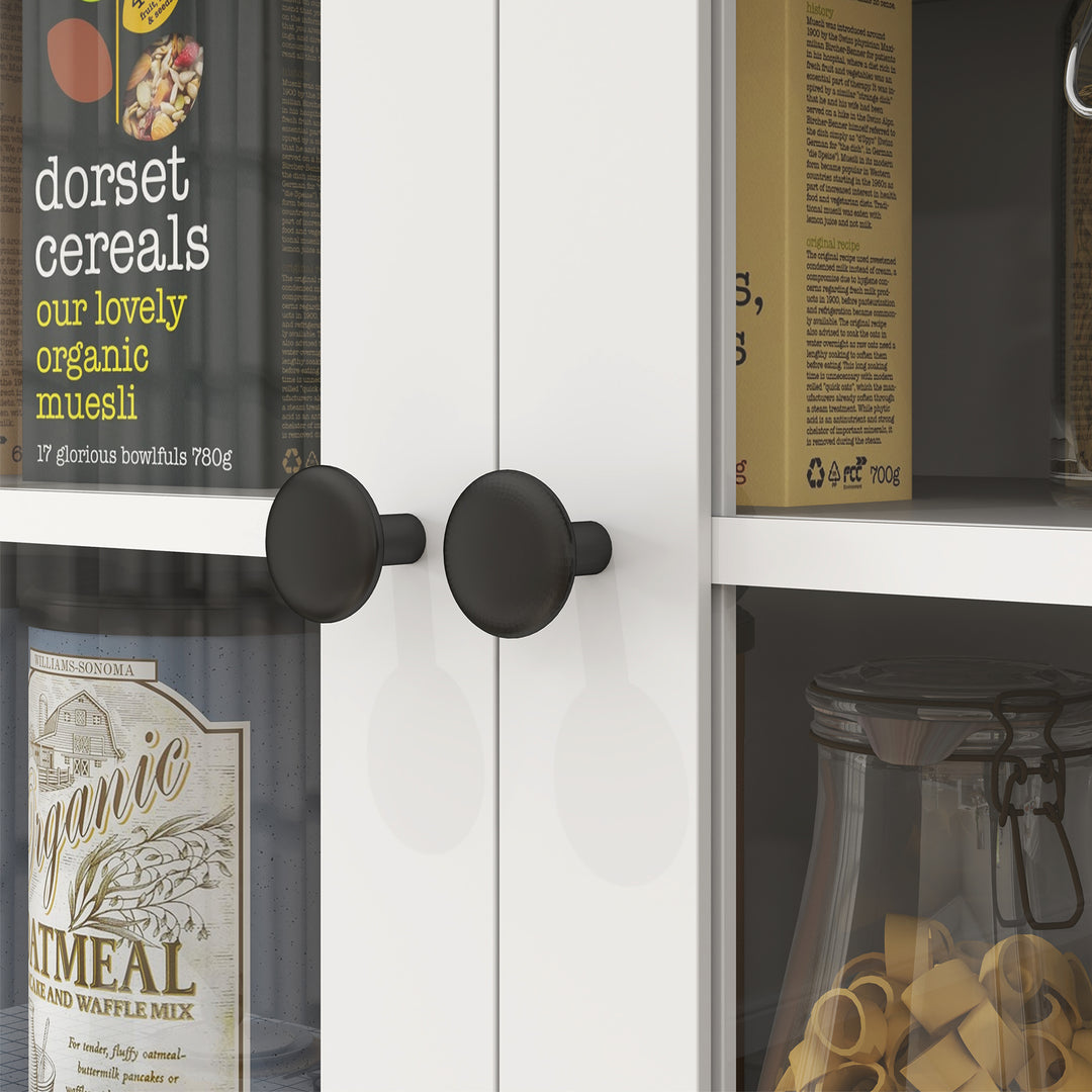 Fritstående køkkenskab med bordplade til mikrobølgeovn, kaffemaskine, skabe, vitrinelåger, hvid