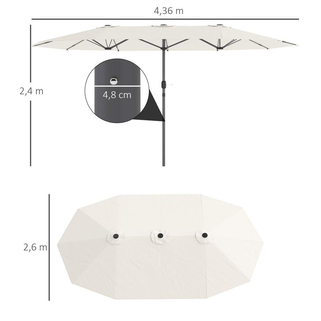 Dobbeltparasol 436 x 260 cm, uv-beskyttende stålparasol med håndsving, oval beige