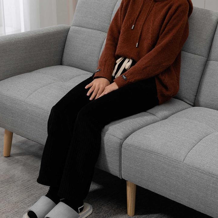 2-i-1 sovesofa 205 x 88 cm sofa med sengefunktion, sofa med siddehynder, hørlook grå