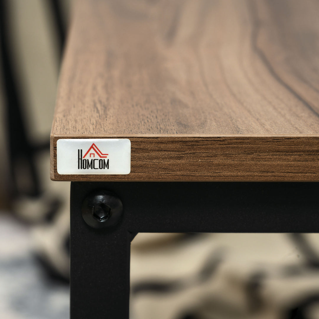 Indskudsbord sæt med 2 sideborde, industridesign, sort stålstel, bordplade i trælook