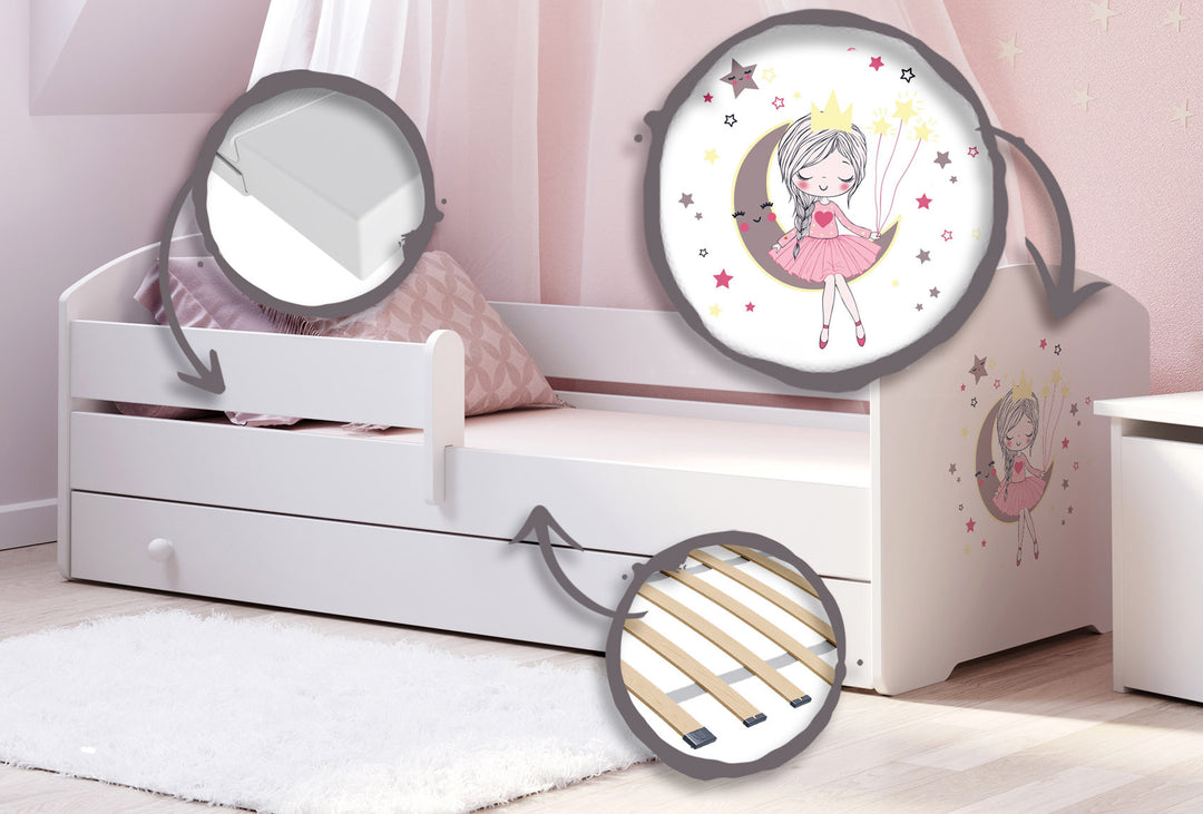 Børneseng 140x70 med skuffe - Sovende prinsesse