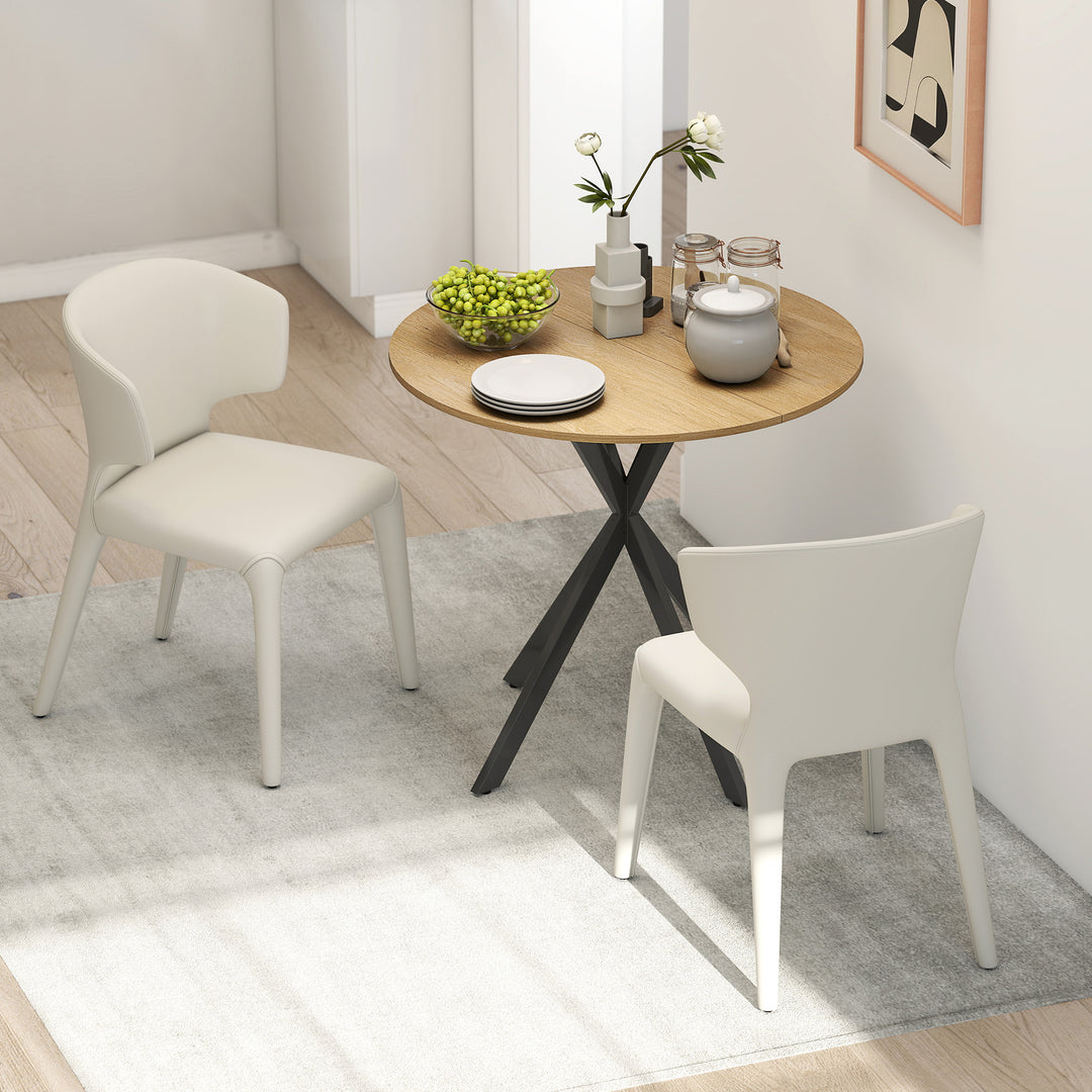 Rundt køkkenbord, 80 cm, kompakt bordplade, spånplade, metal, hvid eg + sort