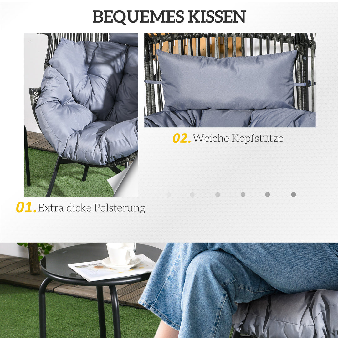 Rattan lænestol, udendørs lænestol, havelænestol, PE-rattan, 89 cm x 75 cm x 143 cm, grå + sort