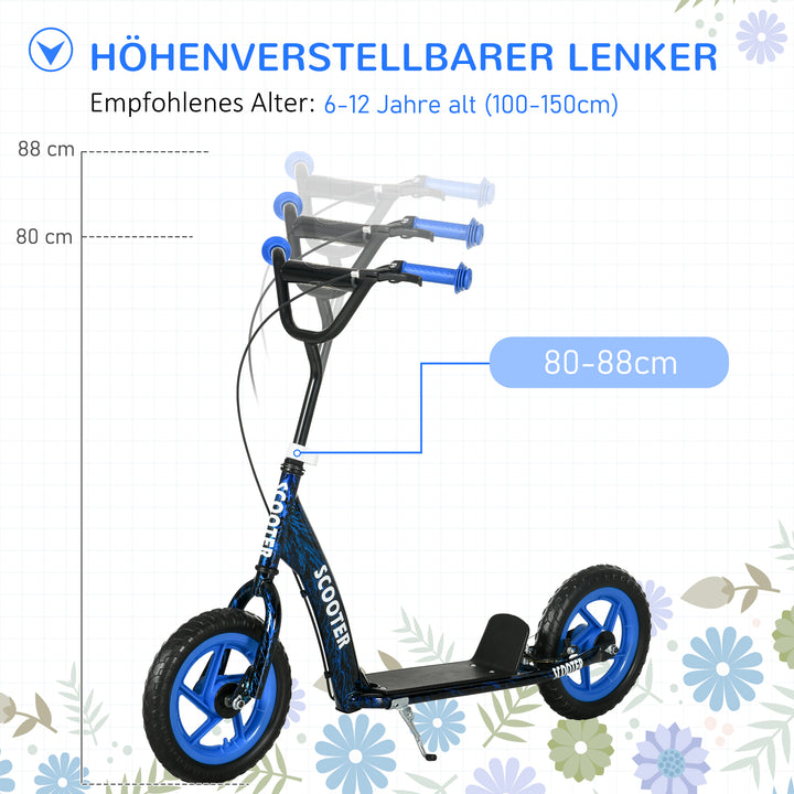 Børneløbehjul, højdejusterbart løbehjul til børn, med bremse, stativ, 2 hjul, stål, blå