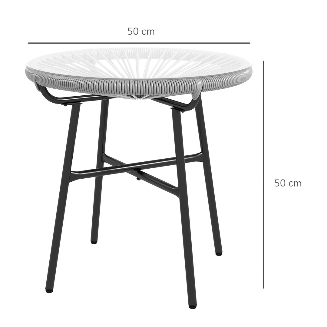 Havebord i bohemestil, udendørs sidebord, PE-rattan, hærdet glas, vejrbestandigt, 50 cm x 50 cm x 50 cm, grå