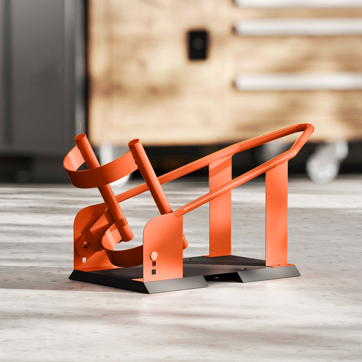 Motorcykelstativ til 15-21", 381-533,4 mm forhjul, justerbar motorcykelvippe, 816,5 kg lasteevne, orange