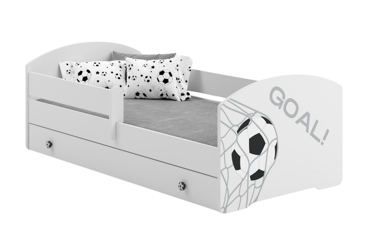 Børneseng 140x70 hvid med skuffefodbold
