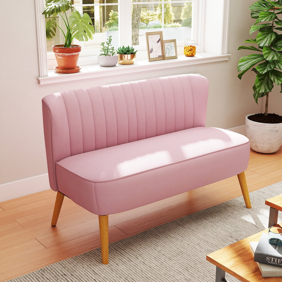 2-Personers stofsofa polstret sofa dobbeltsofa siddemøbler loungesofa træ fløjlsagtig polyesterskum pink 117 x 56,5 x 77 cm