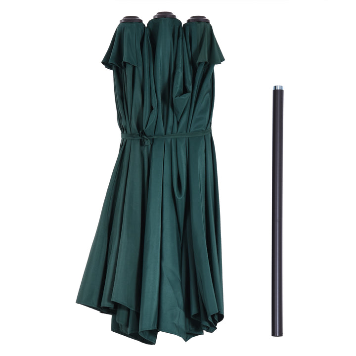 Parasol haveparasol markedsparasol dobbelt parasol terrasseparasol med håndsving mørkegrøn oval 460 x 270 x 240 cm