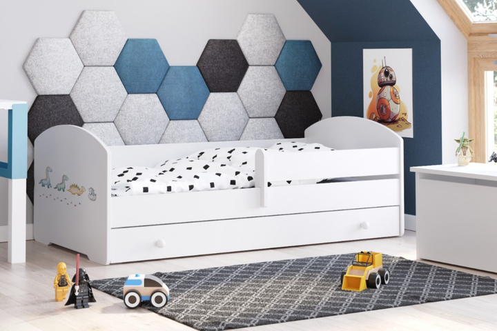 Børneseng LUK 160x80 med skuffe - Dinosaurer