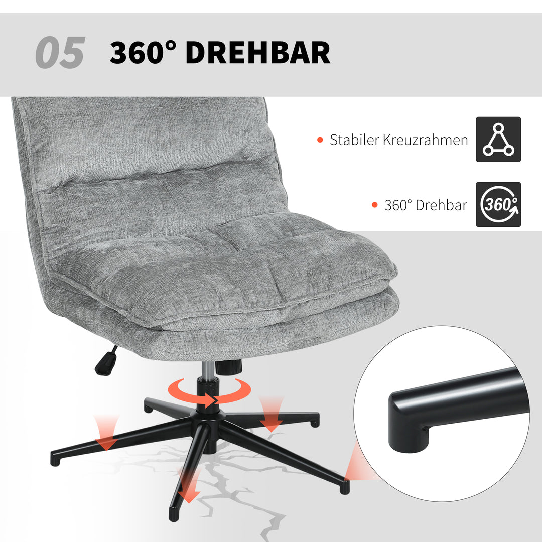 Polstret stol, drejelig polstret kontorstol med blødt stofbetræk, højdejusterbar, stålben, grå