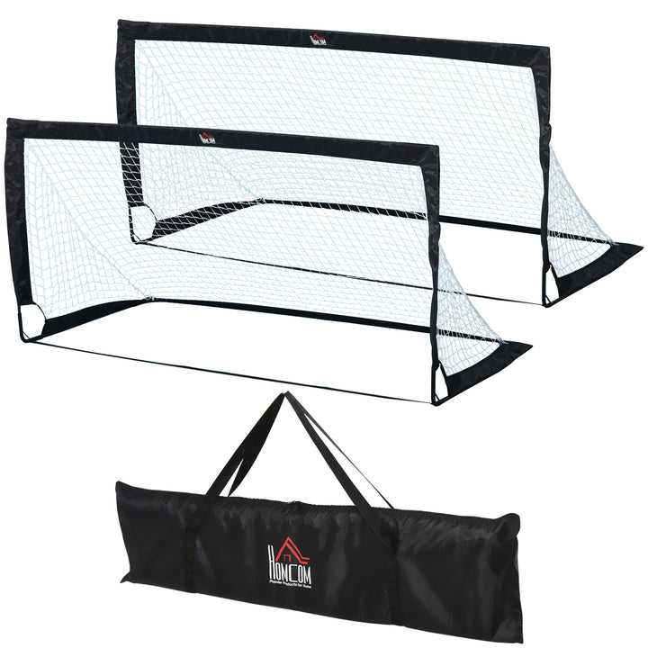 Fodboldmål sæt med 2 foldbare 183 x 90 x 90 cm fodboldmål med bæretaske vejrbestandige udendørs fodboldmål til voksne fodboldmål til have træning fritid sort