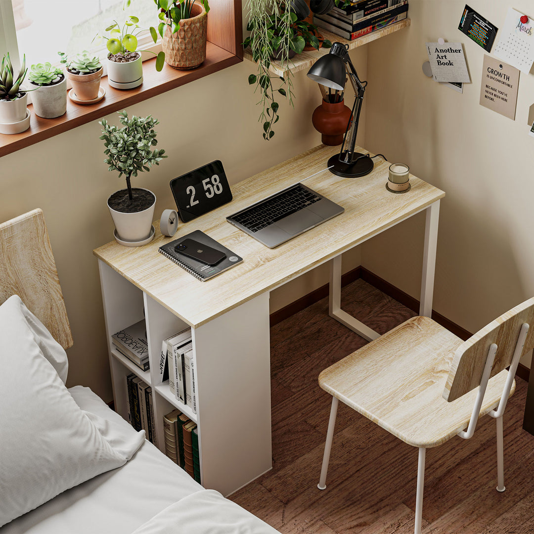 Kompakt computerbord, moderne skrivebord med opbevaringsrum, til små rum, 100 x 54 x 75 cm, hvid