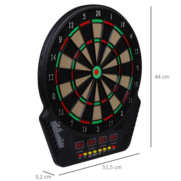 Elektronisk dartskivesæt med LED-display, automatisk scoring, lydeffekter, 6 pile, 24 pilhoveder, 27 spil og 243 scoringsmuligheder til 16 spillere, 44 x 51,5 x 3,2 cm