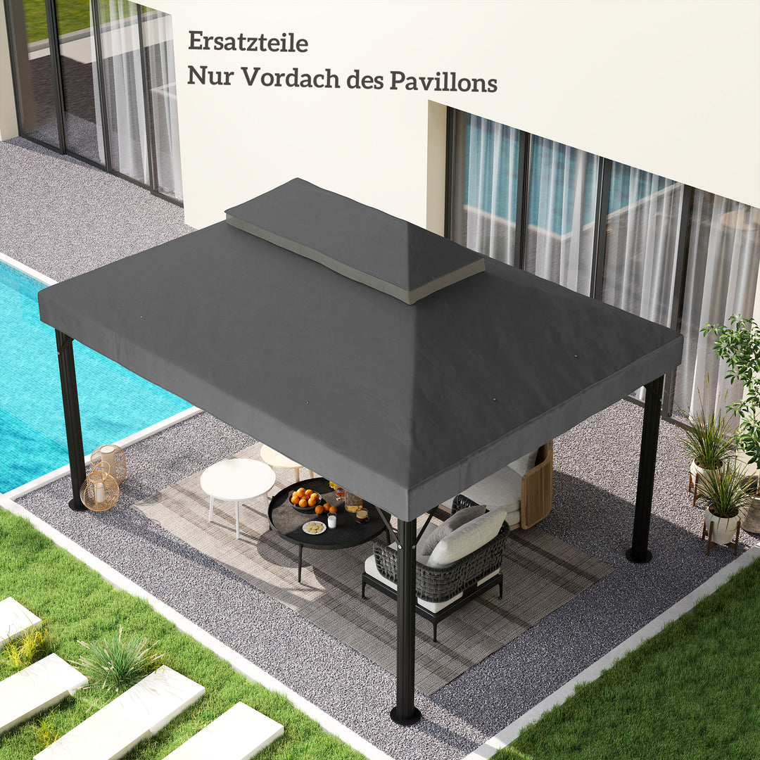 Pavillon-udskiftningstag, 3 x 4 m, udskiftningspresenning med drænhuller, polyester, solbeskyttelse, UPF30+, mørkegrå