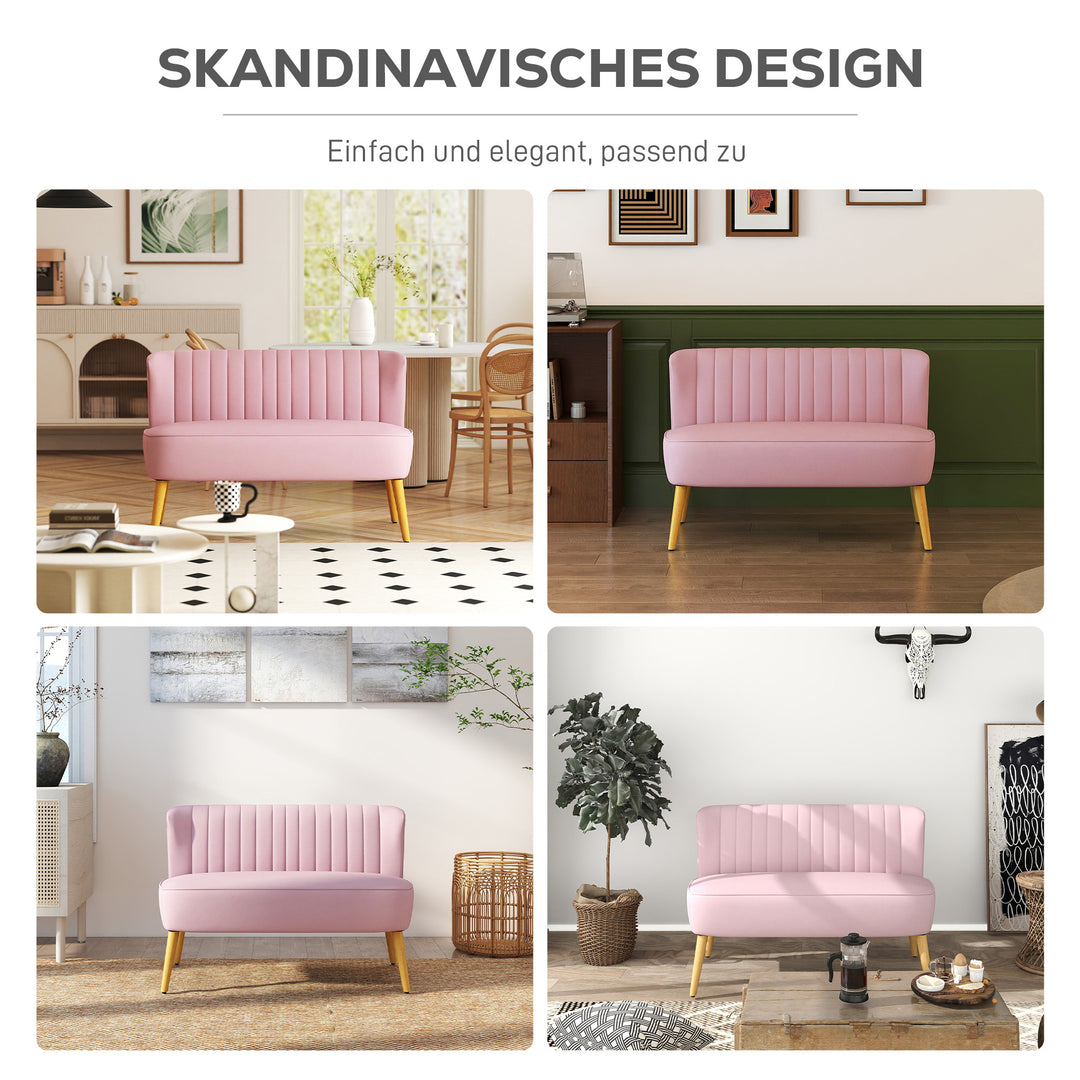 2-Personers stofsofa polstret sofa dobbeltsofa siddemøbler loungesofa træ fløjlsagtig polyesterskum pink 117 x 56,5 x 77 cm