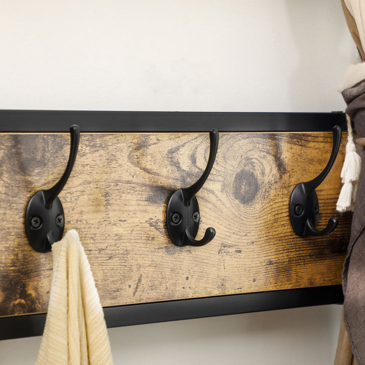 Industriel knagerække med 1 memoplade, 1 skobænk, 8 knagerækker og 1 opbevaringstaske, sort + brun