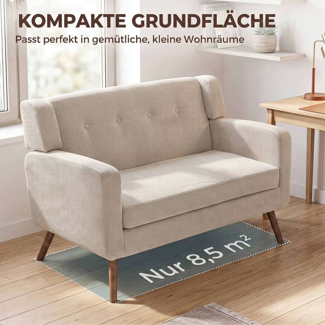 2-personers sofa, 118 cm, lille sofa med fløjlslook, beige