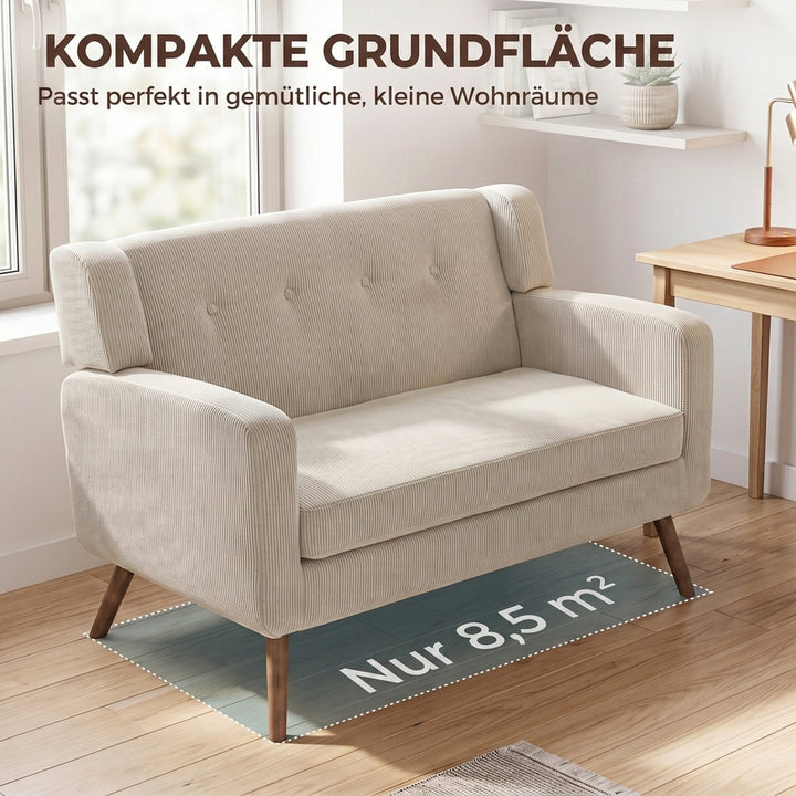 2-personers sofa, 118 cm, lille sofa med fløjlslook, beige