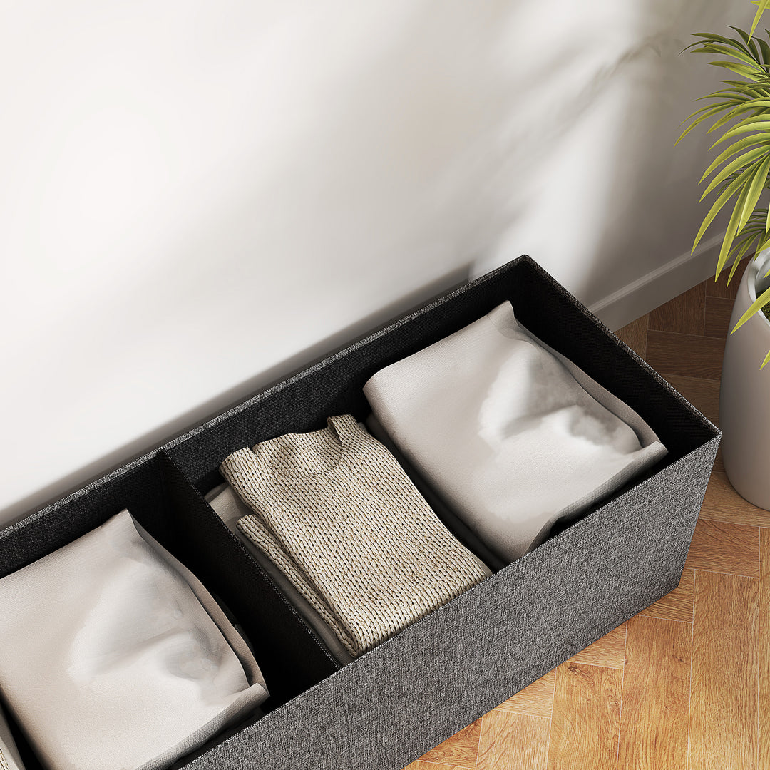 Fodskammel med opbevaring, foldbart design, blødt polstret, til entré, stue, soveværelse, mørkegrå