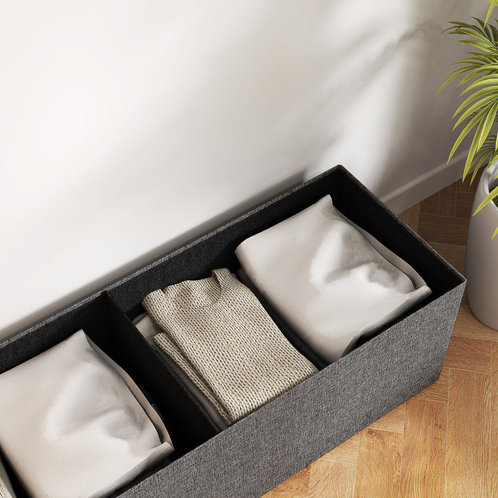 Fodskammel med opbevaring, foldbart design, blødt polstret, til entré, stue, soveværelse, mørkegrå