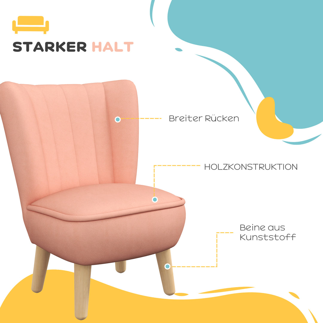 Børnelænestol, fløjlslook, til 3-7 år, op til 45 kg, træramme, 44 x 45 x 56,5 cm, lyserød