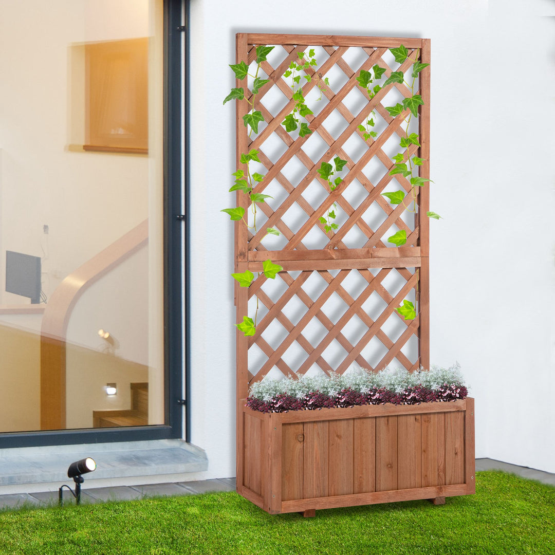 Hævet plantekasse med espalier, espalierplantekasse, træblomsterkasse, 72,5x31,5x149,5 cm til have, altan, terrasse, blomsterpotte til klatreplanter, blomster, orange