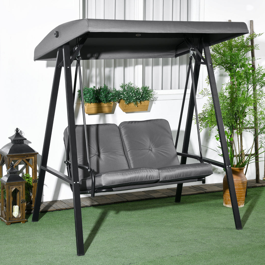 Hollywood gynge, 2-personers havegynge med justerbar baldakin, lasteevne op til 220 kg, 145 x 116 x 172 cm, mørkegrå