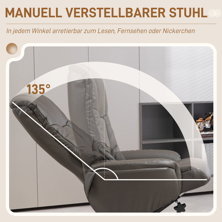 Lænestol med fodskammel, lænefunktion, betræk i kunstlæder, op til 150 kg, 71 x 84 x 102 cm, sort