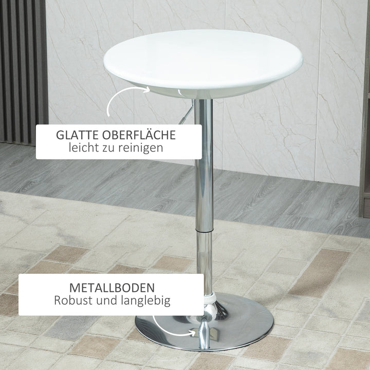 Barbord moderne spisebord højdejusterbart bistrobord højt bord diskbord skrivebord rundt metal abs lak hvid ø61 x 76-97 cm