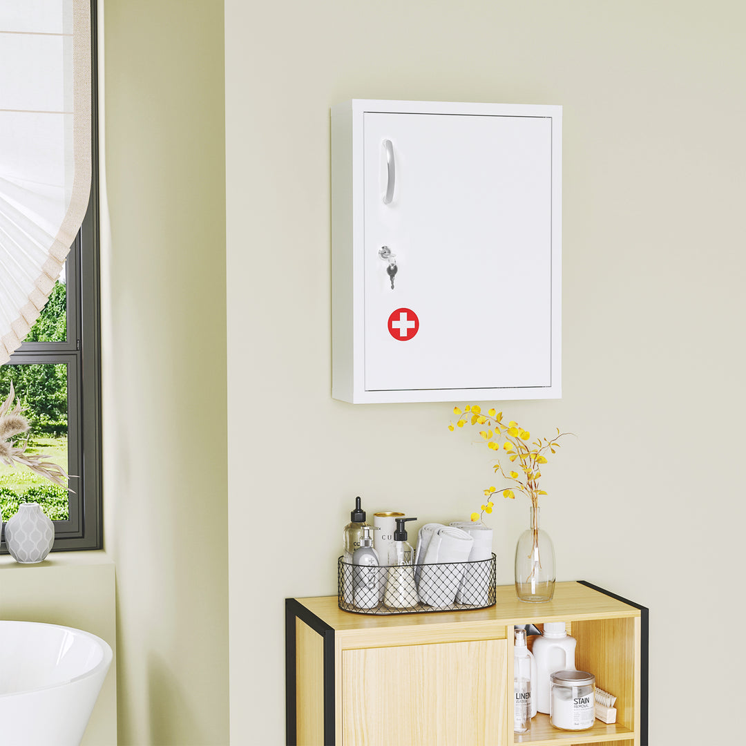 Kleankin medicinskab, 3 rum, aflåseligt, med receptrum, robust stålkabinet, hvid, 40 x 15 x 53,5 cm