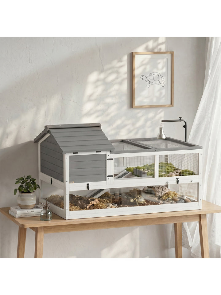 Træskildpaddehus, udendørs terrarium, 116x70,5x69,5 cm, grå