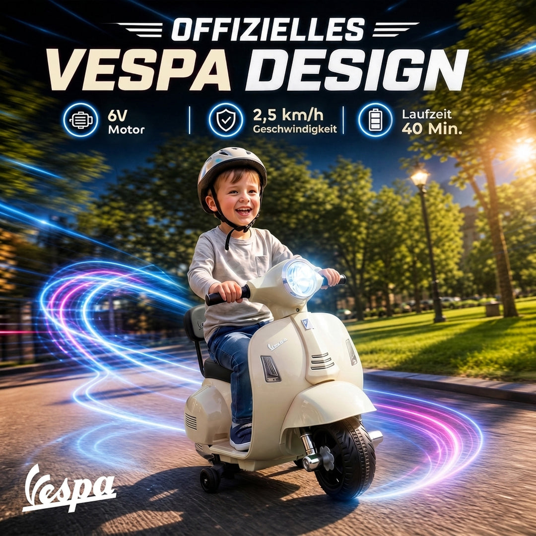 Elmotorcykel til børn Mini Vespa GTS 6V Elmotorcykel Hvid