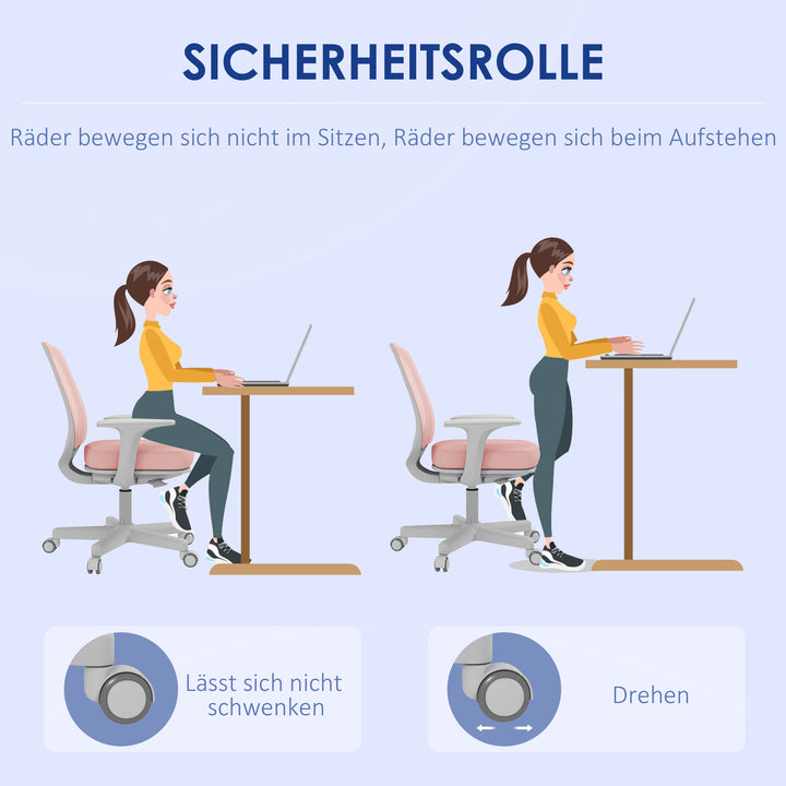 Kontorstol, ergonomisk skrivebordsstol med drejefunktion, højdejusterbar 55 x 48 x 82,5-94,5 cm lyserød