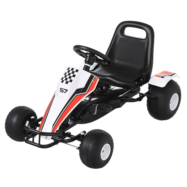 Gokart børnebil pedalbil med pedalbremser børnelegetøj til 3-6 år stål hvid 104 x 66 x 57 cm
