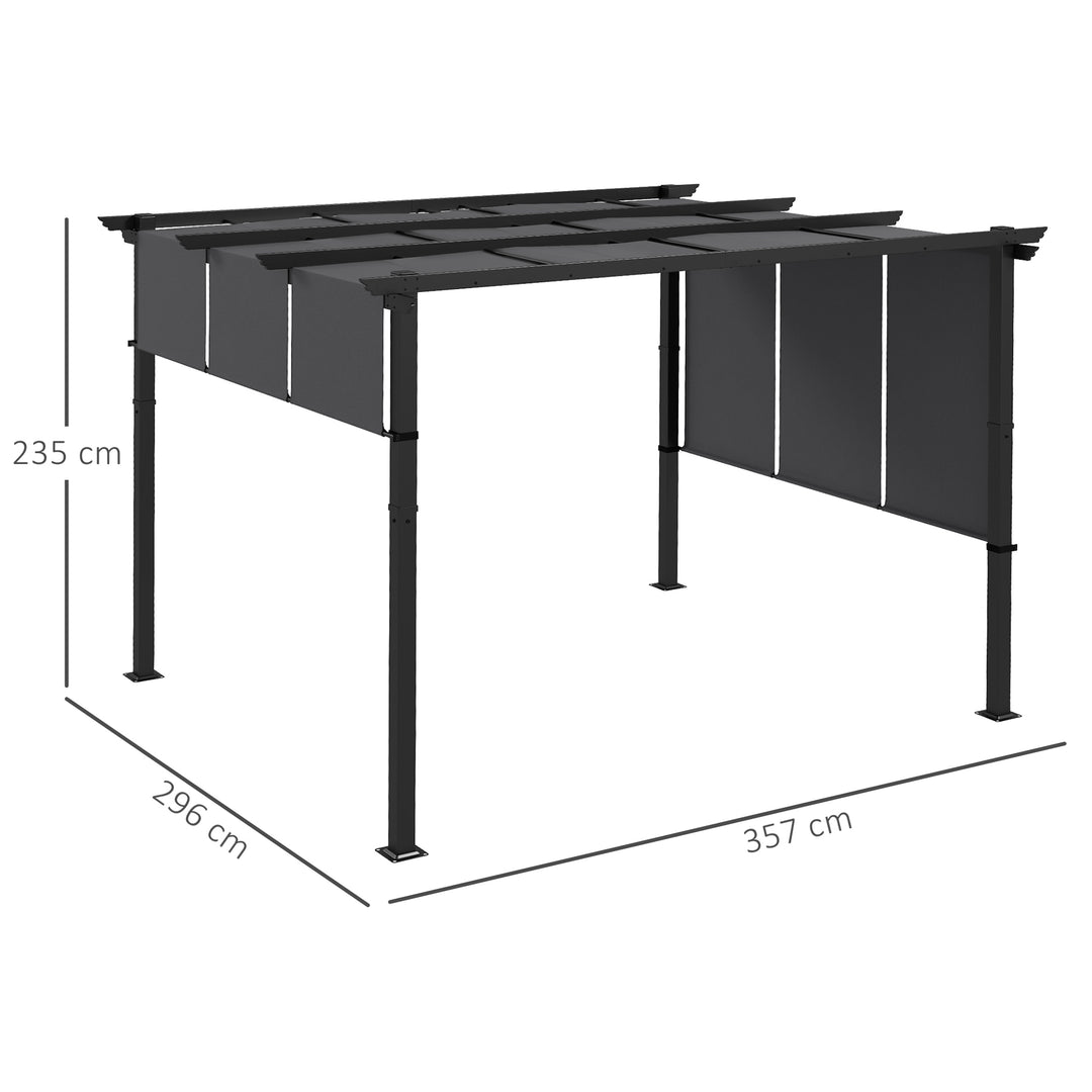 Markise/solsejl. Pergola, vejrbestandig, inklusive monteringsbeslag, 3 x 3,5 m, mørkegrå.