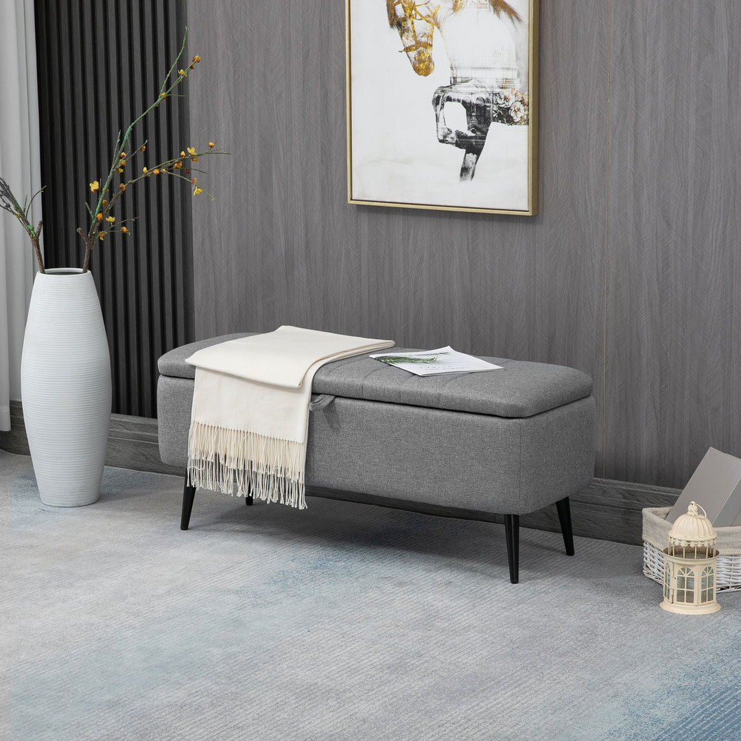 Opbevaringsbænk med linnedlook, kommode med stålben, 102 x 40 x 44 cm, grå