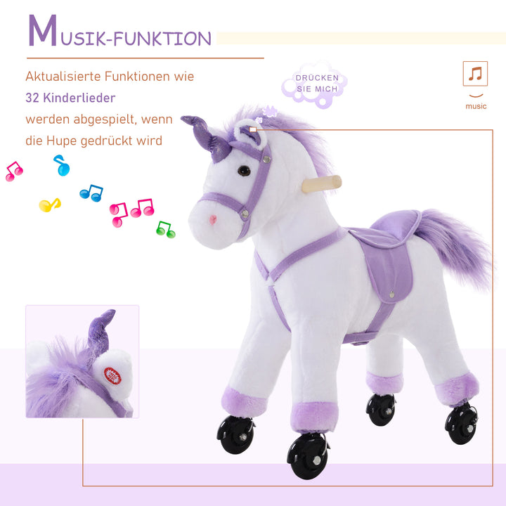 Ridehest på hjul legetøjsheste ridedyr vrinskende plys lilla 55 x 23 x 60 cm