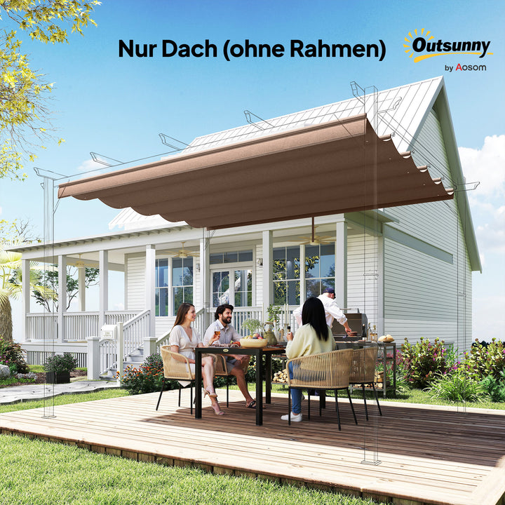 Udskiftningstag til 4 x 3 m pergola, udtrækkeligt, med drænhuller til regnvand, vejrbestandigt, polyester, 350 x 260 cm Kaffe